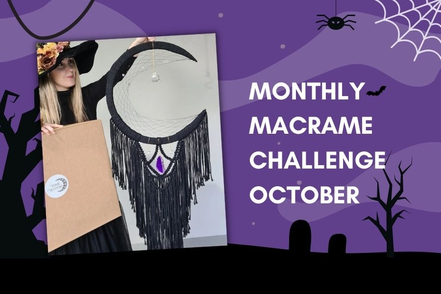 October Monthly Macrame Challenge - Vanir Creations Halloween Wall Hanging Header
