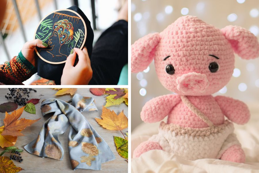 10 Amazing Fiber Arts - DIY KITS - How to start with Macrame Knitting Crochet Embroidery Weaving Felting 
