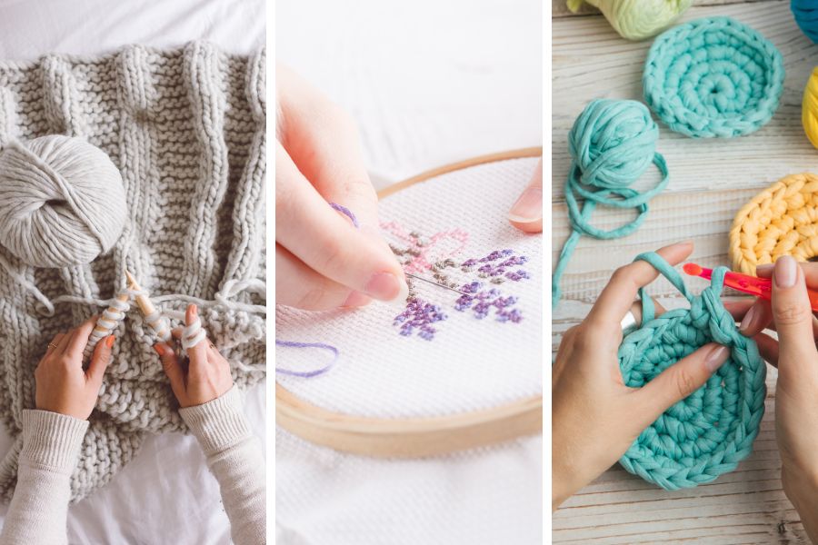 10 Amazing Fiber Arts - DIY KITS - How to start with Macrame Knitting Crochet Embroidery Weaving Felting