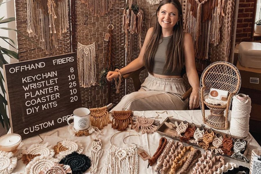 10 Tips to Make Your First Macrame Craft Market a Success - Offhand Fibers Macrame Booth