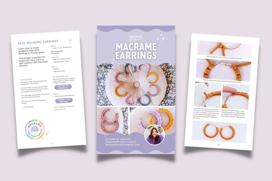 Easy DIY Macrame Earrings Tutorial for Beginners PDF Pattern Step-by-step project