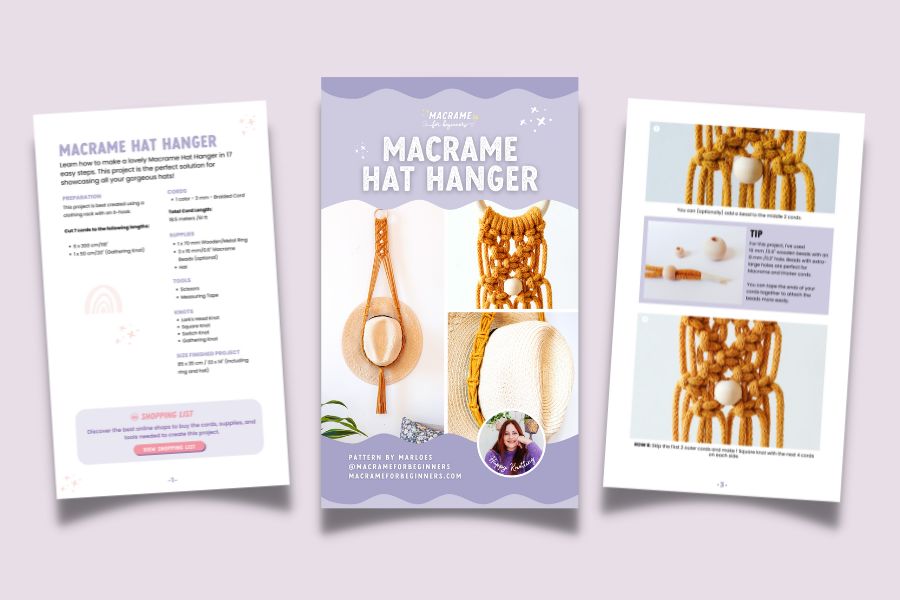 Easy DIY Macrame Hat Hanger Tutorial for Beginners (PDF) - Happy Knotting Macrame Patterns